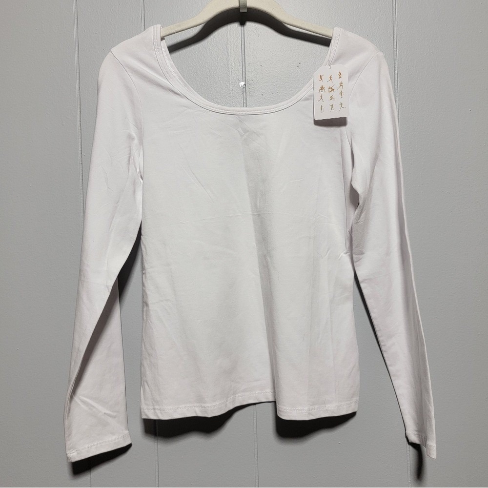 Uinke Womens Long Sleeve Scoop Neck Cotton Blend Top White Size Small NWT
